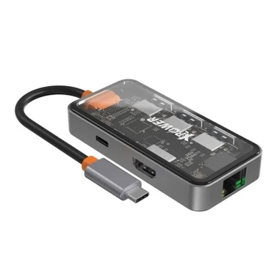 Xpower HU62 6 In 1 100 Watts PD Type-C Hub - Transparent Grey